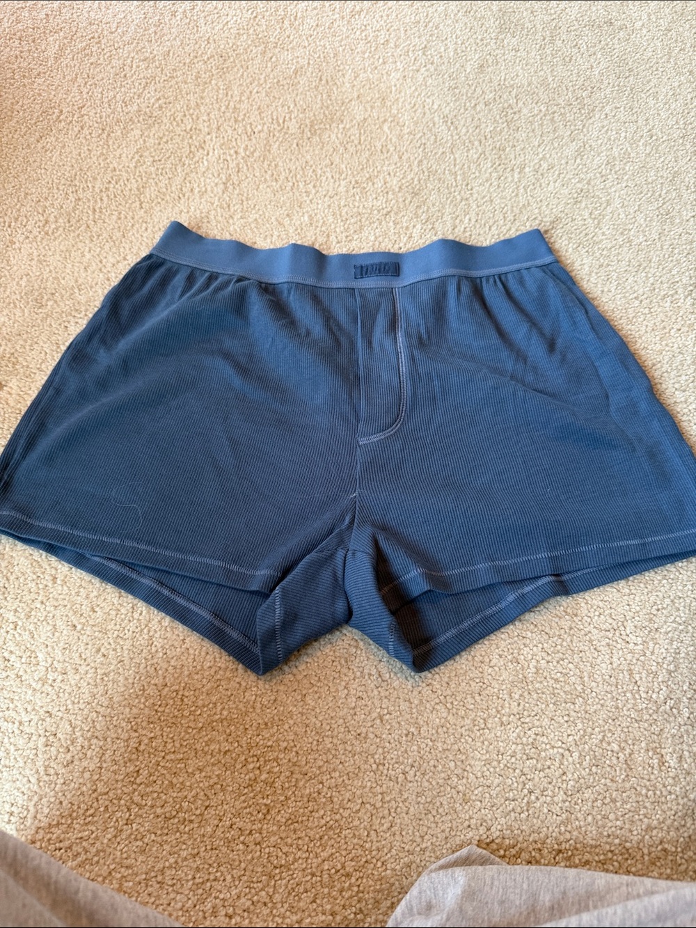 SKIMS Navy Ribbed Lounge Shorts